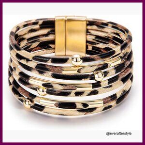 Boho Leather Wrap Multi-Layer Pearl Crystal Bracelet Bangle